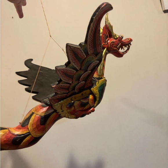Handcrafted wooden Dragon Sculpture - Red and Gold - Picture 6 of 6